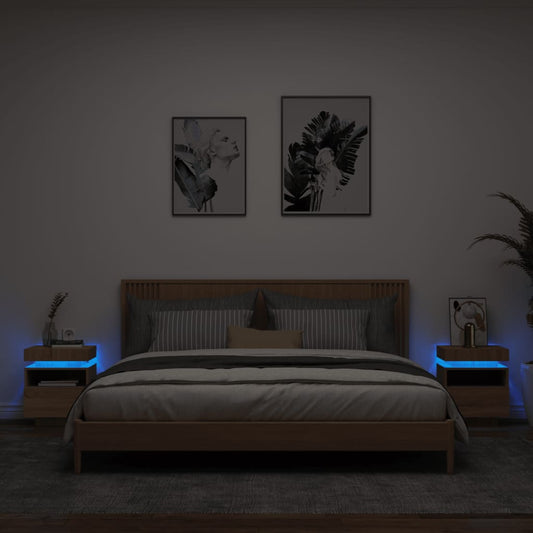 Bedside Cabinets with LED Lights 2 pcs Sonoma Oak 40x39x48.5 cm