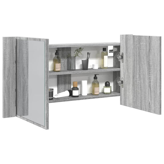 LED Bathroom Mirror Cabinet Grey Sonoma 90x12x45 cm Acrylic