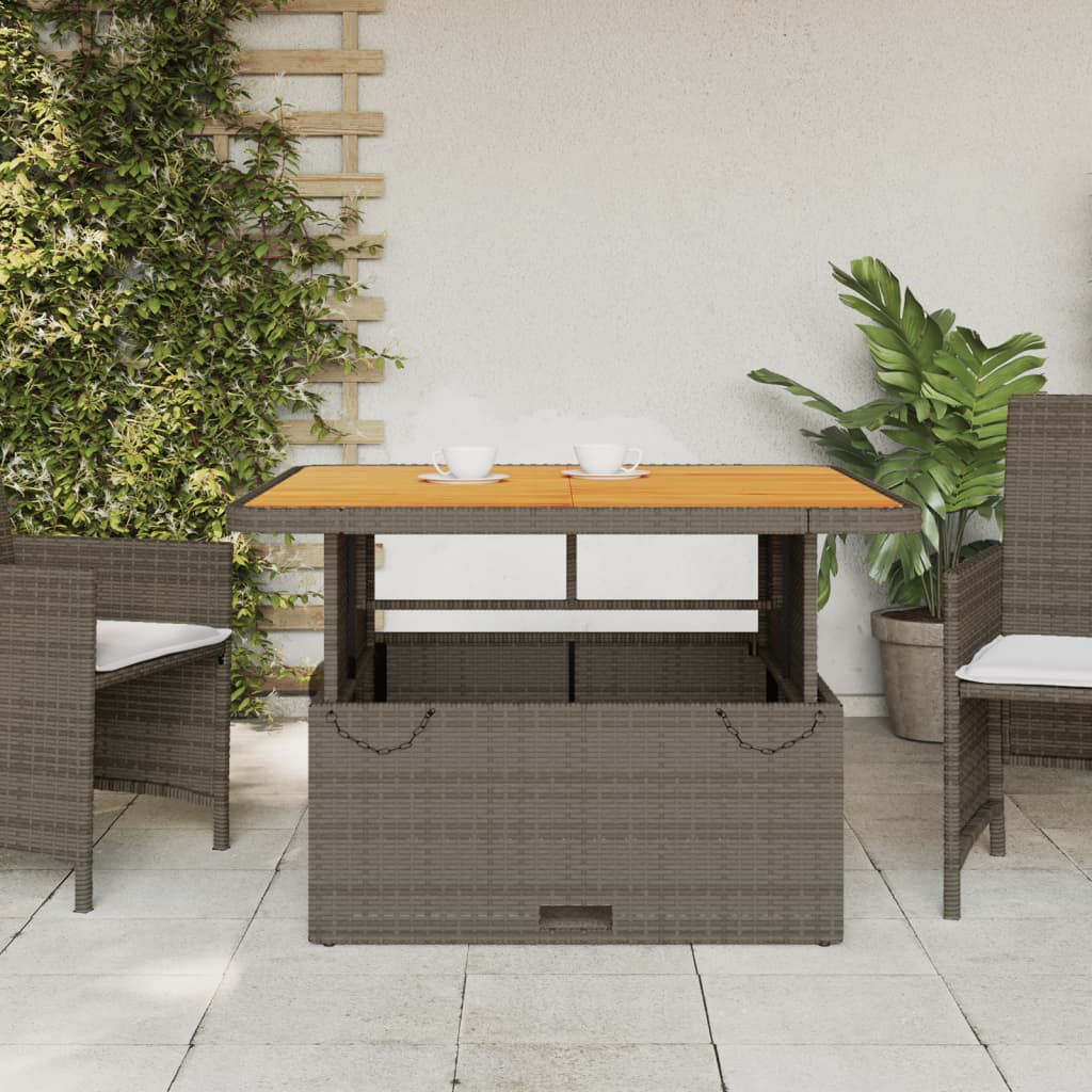 Garden Table Grey 110x110x71 cm Poly Rattan and Acacia Wood