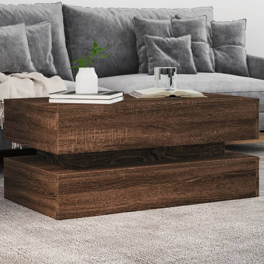 Coffee Table with LED Lights Brown Oak 90x50x40 cm