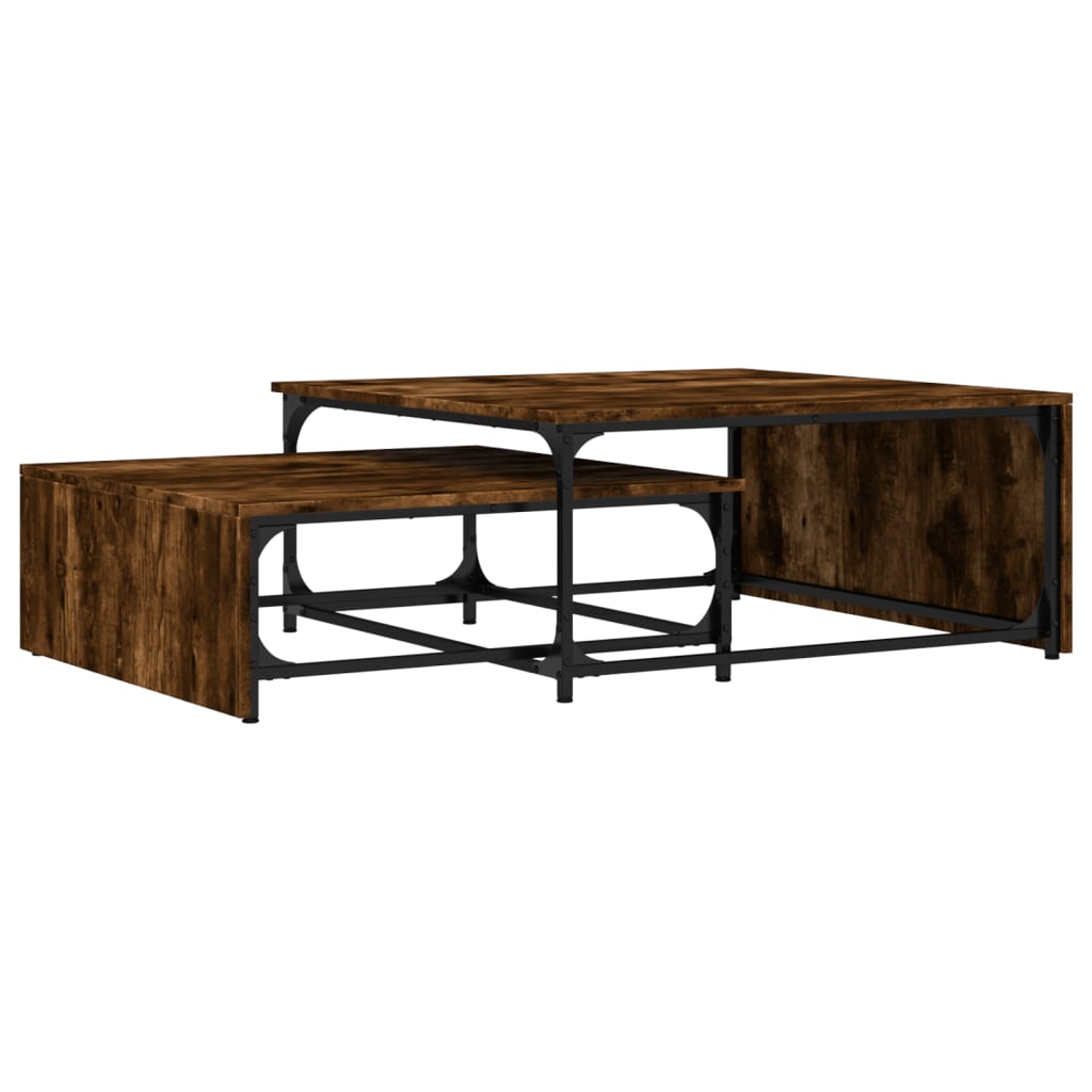 Nesting Coffee Tables 2 pcs Smoked Oak Engineered Wood and Metal