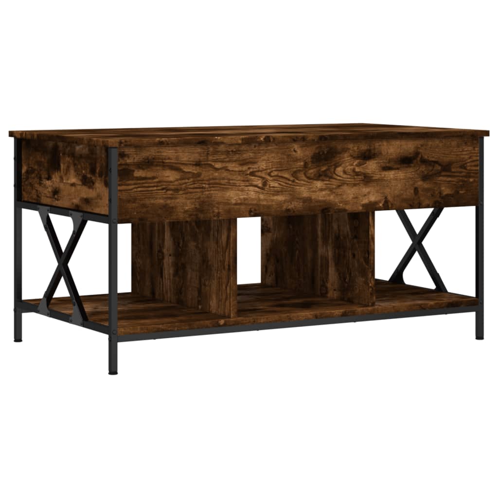 Coffee Table Smoked Oak 100x55x50 cm Engineered Wood and Metal