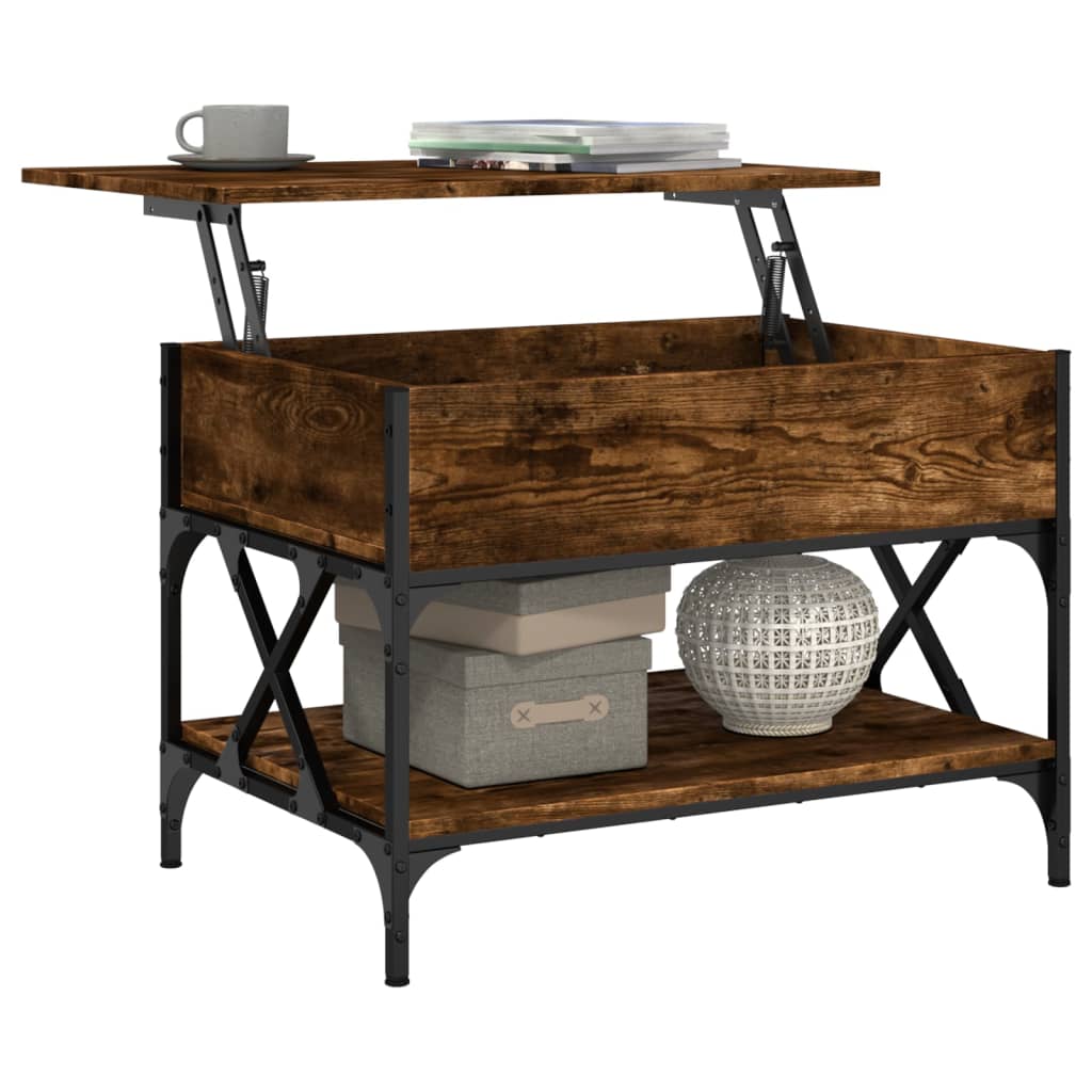 Coffee Table Smoked Oak 70x50x50 cm Engineered Wood and Metal