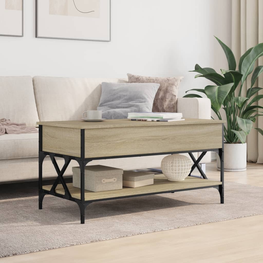 Coffee Table Sonoma Oak 100x50x50 cm Engineered Wood and Metal