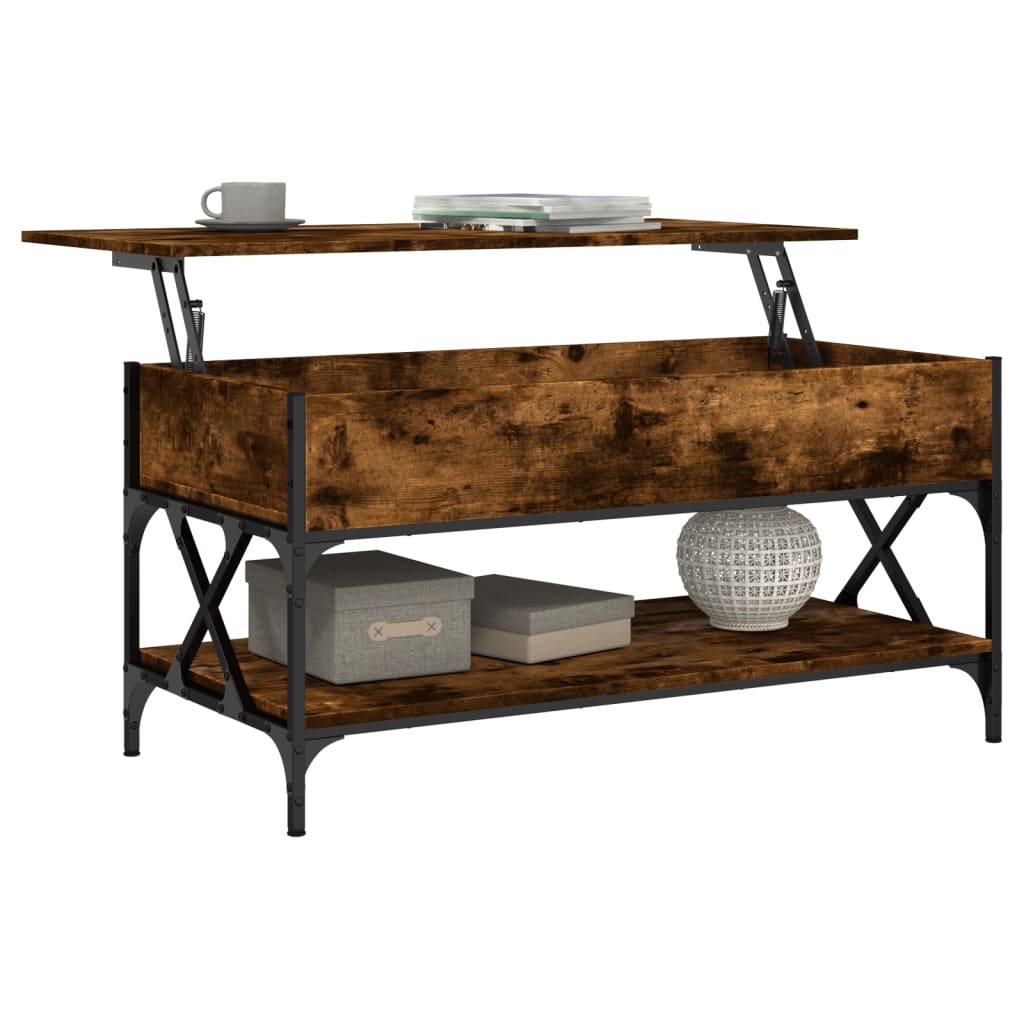 Coffee Table Smoked Oak 100x50x50 cm Engineered Wood and Metal
