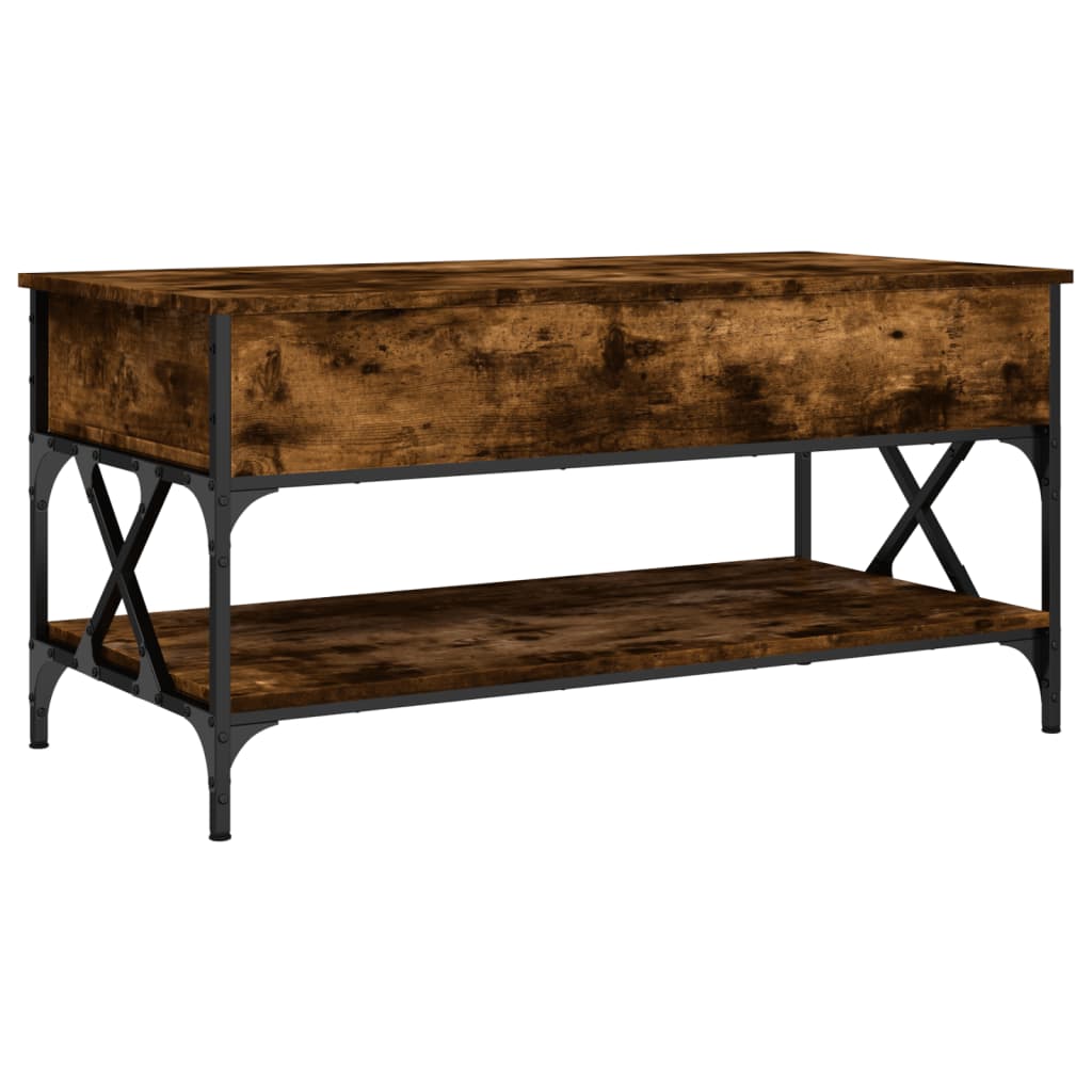 Coffee Table Smoked Oak 100x50x50 cm Engineered Wood and Metal
