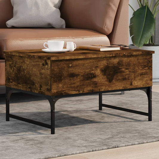 Coffee Table Smoked Oak 70x50x40 cm Engineered Wood and Metal