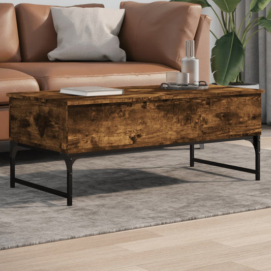 Coffee Table Smoked Oak 100x50x40 cm Engineered Wood and Metal