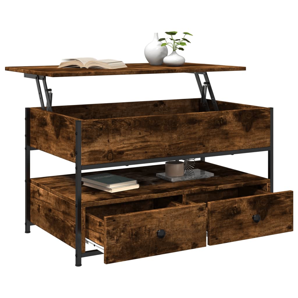 Coffee Table Smoked Oak 85x50x50 cm Engineered Wood and Metal