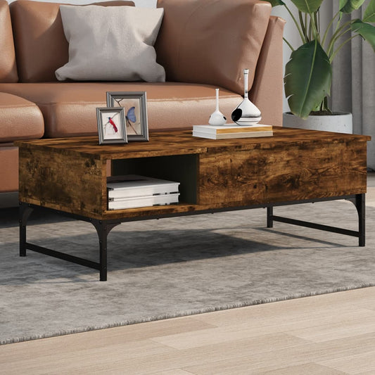 Coffee Table Smoked Oak 100x50x35 cm Engineered Wood and Metal