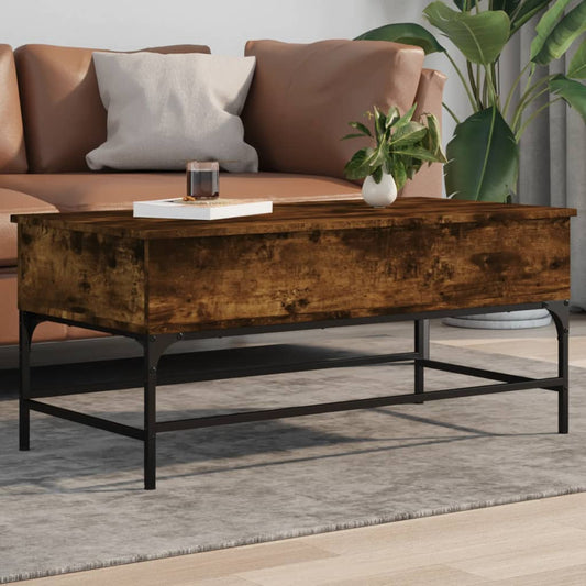Coffee Table Smoked Oak 100x50x45 cm Engineered Wood and Metal