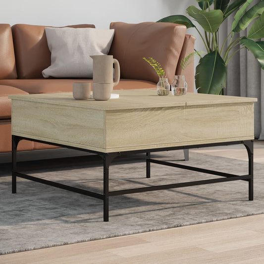 Coffee Table Sonoma Oak 80x80x45 cm Engineered Wood and Metal