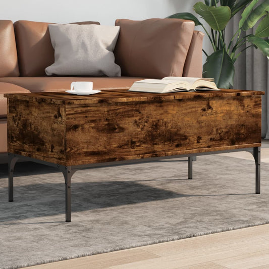 Coffee Table Smoked Oak 100x50x45 cm Engineered Wood and Metal
