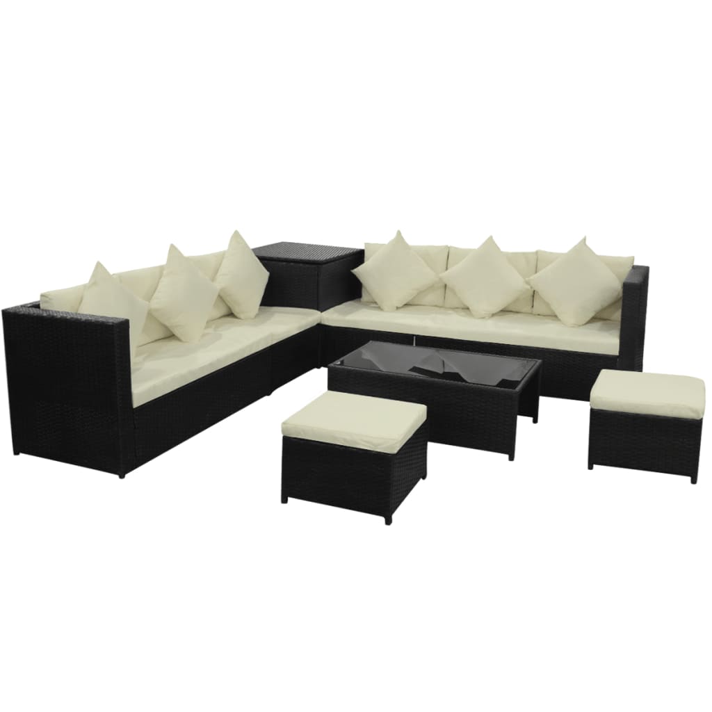 8 Piece Garden Lounge Set with Cushions Poly Rattan Black