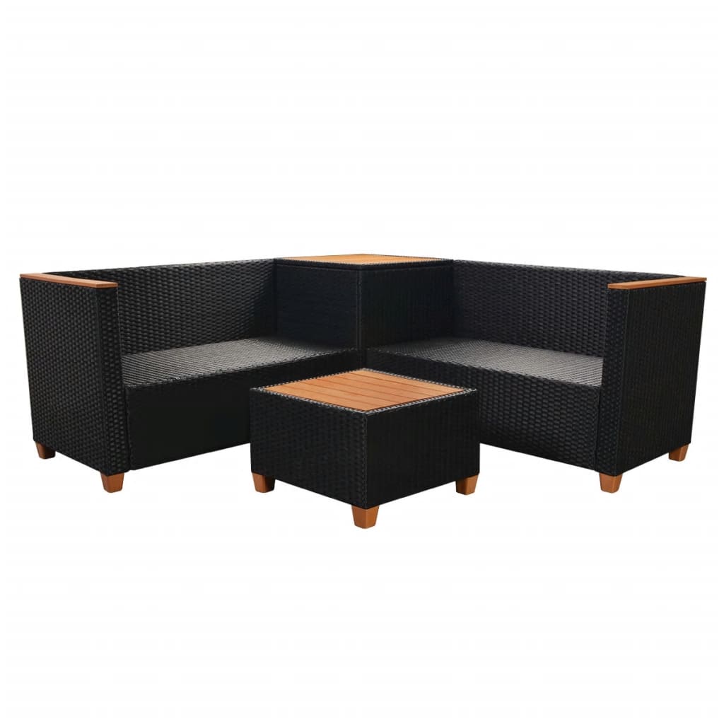 4 Piece Garden Lounge Set with Cushions Poly Rattan Black