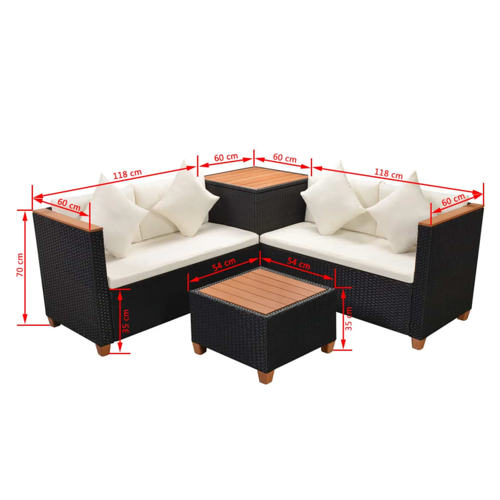 4 Piece Garden Lounge Set with Cushions Poly Rattan Black