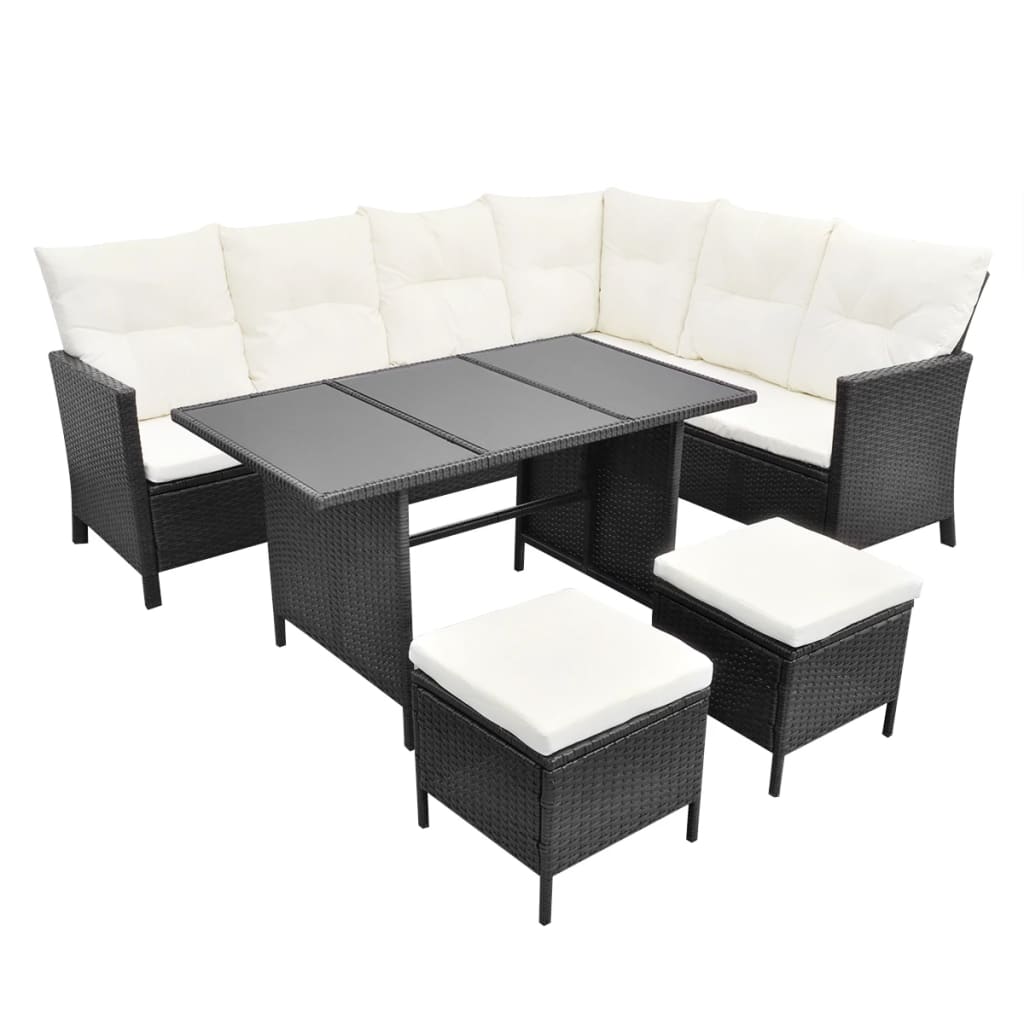 4 Piece Garden Lounge Set with Cushions Poly Rattan Black