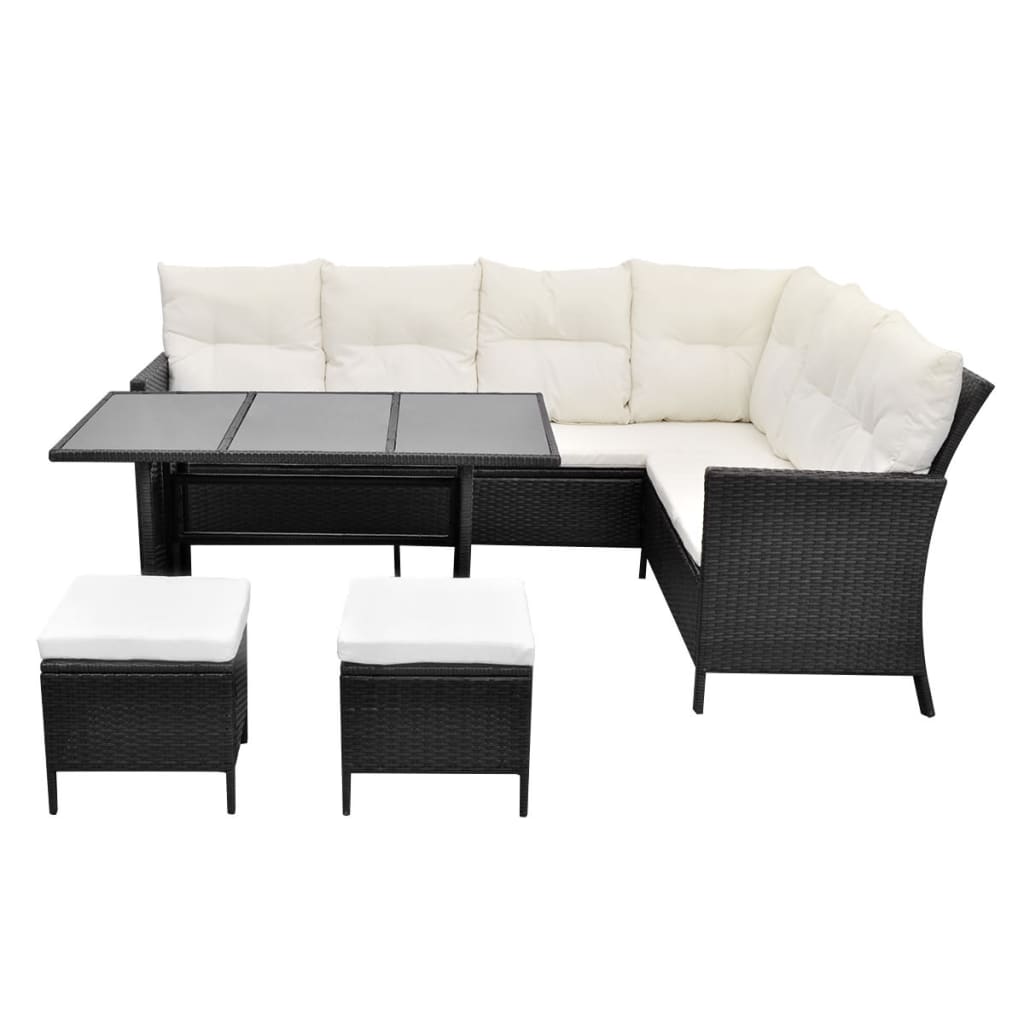 4 Piece Garden Lounge Set with Cushions Poly Rattan Black