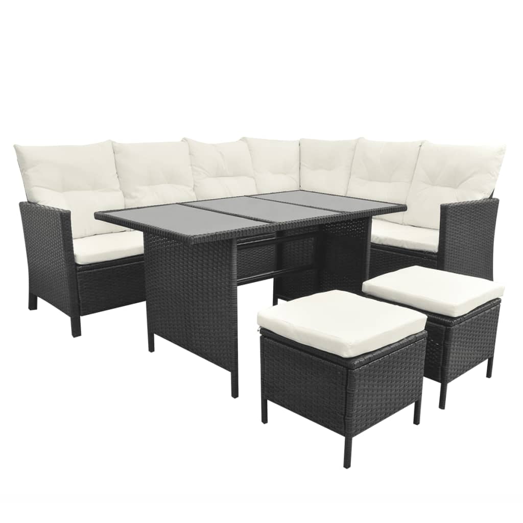 4 Piece Garden Lounge Set with Cushions Poly Rattan Black