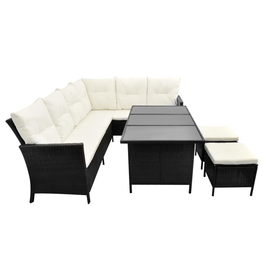 4 Piece Garden Lounge Set with Cushions Poly Rattan Black