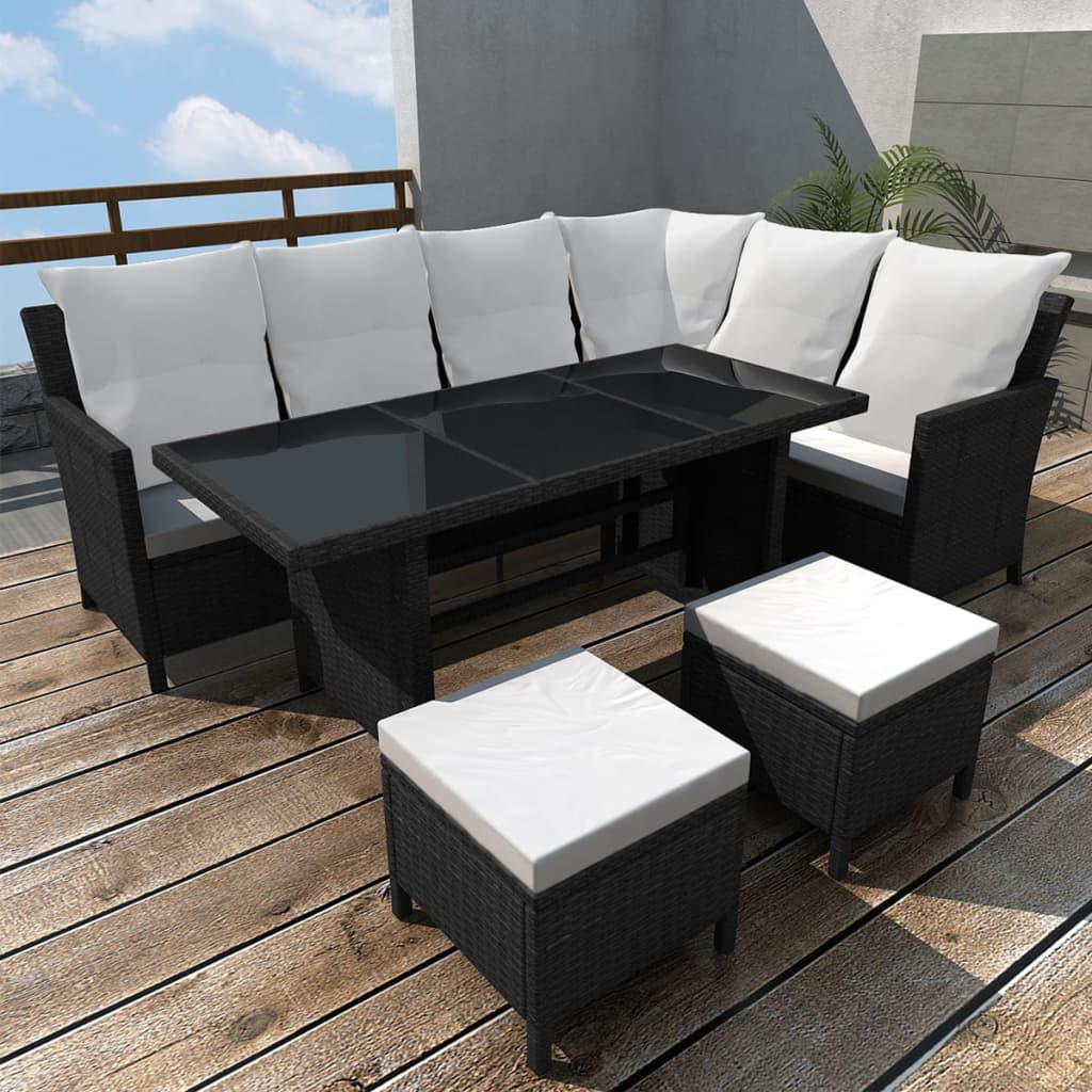 4 Piece Garden Lounge Set with Cushions Poly Rattan Black