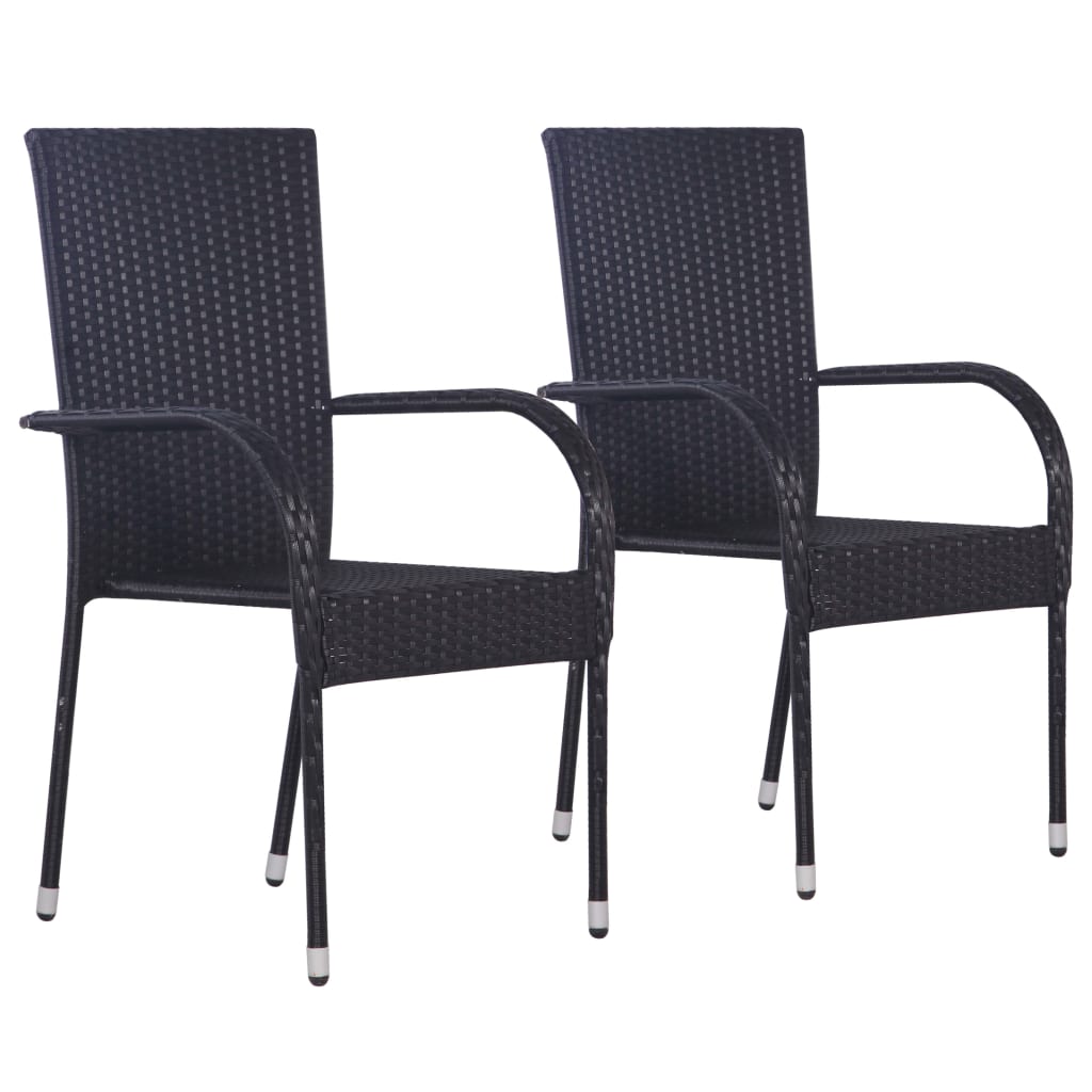 Stackable Outdoor Chairs 2 pcs Poly Rattan Black