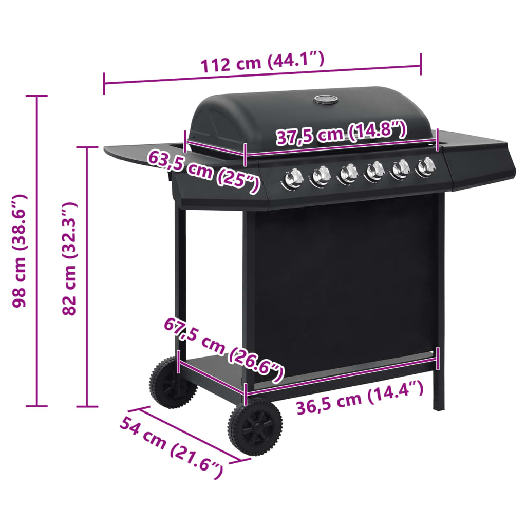 Gas BBQ Grill with 6 Cooking Zones Steel Black