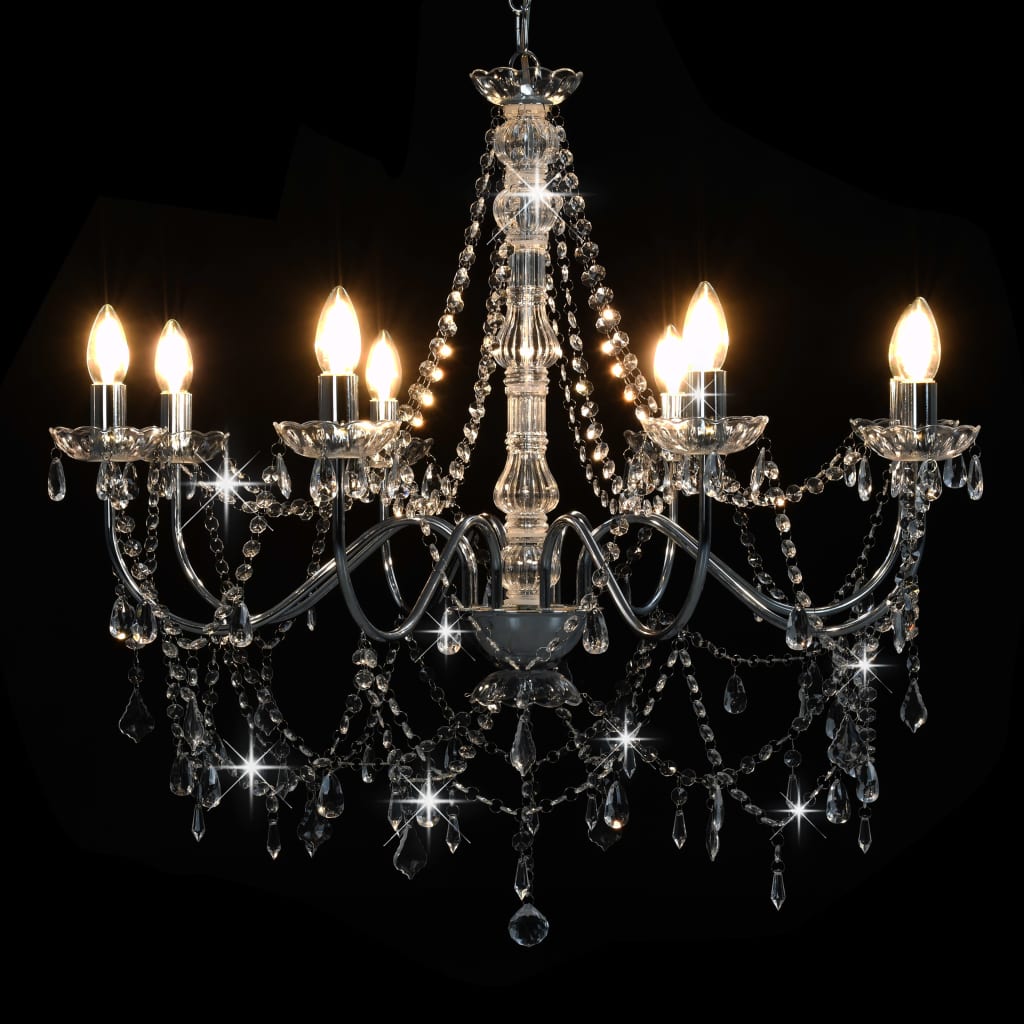 Chandelier with Beads Silver 8 x E14 Bulbs