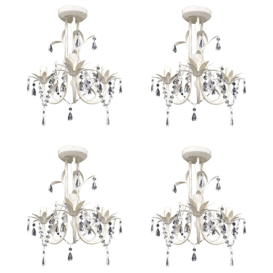 Crystal Pendant Ceiling Lamp Chandeliers 4 pcs Elegant White