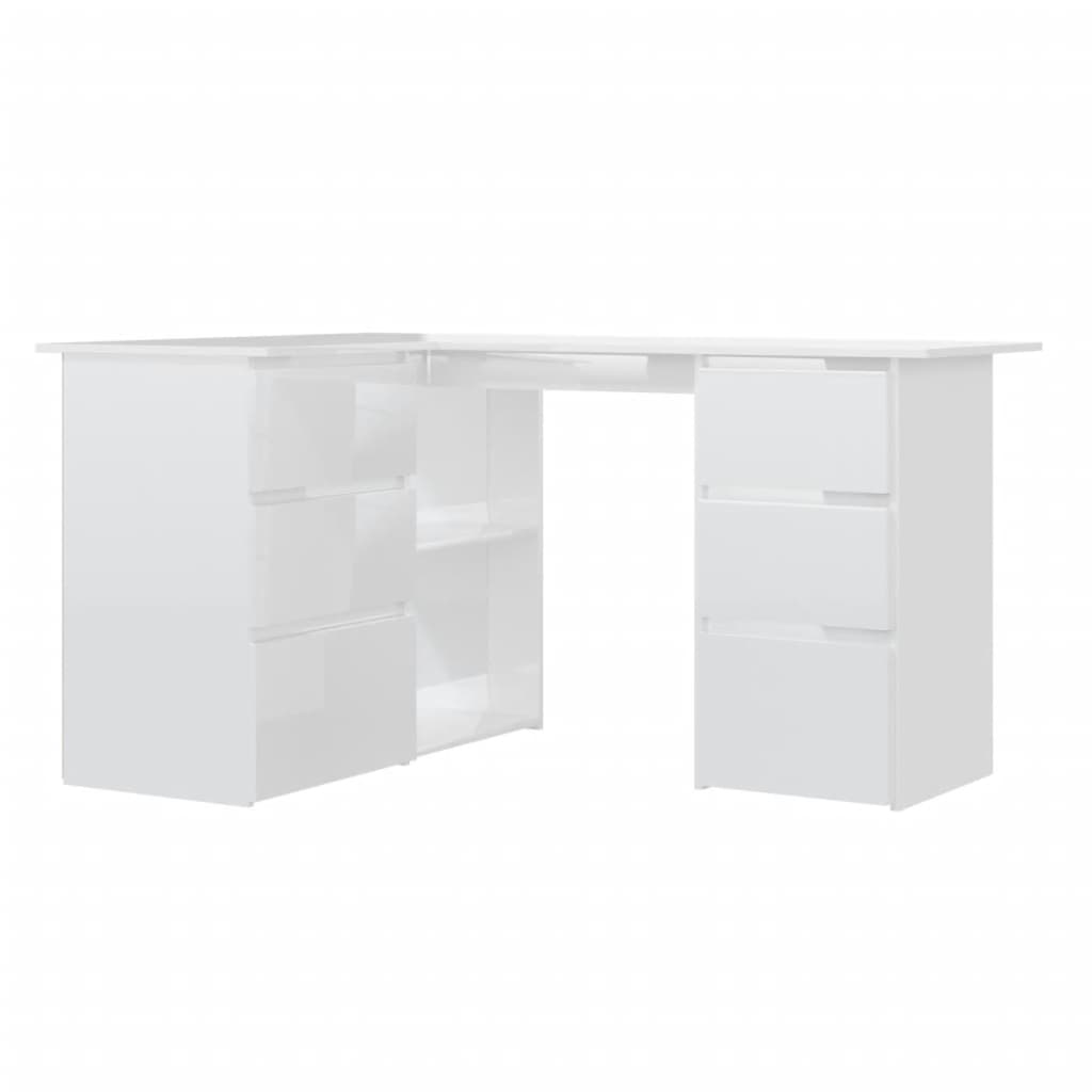 Corner Desk High Gloss White 145x100x76 cm Engineered Wood