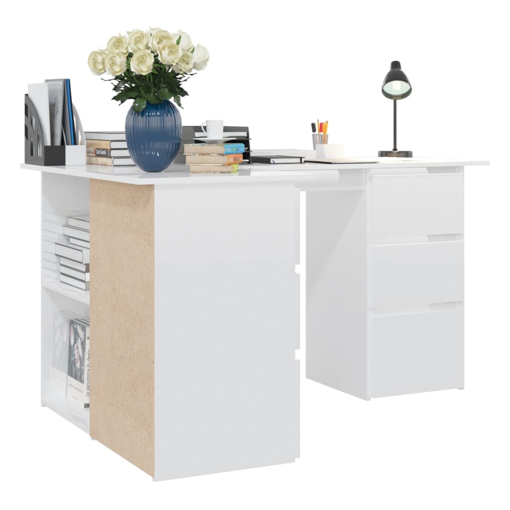 Corner Desk High Gloss White 145x100x76 cm Engineered Wood