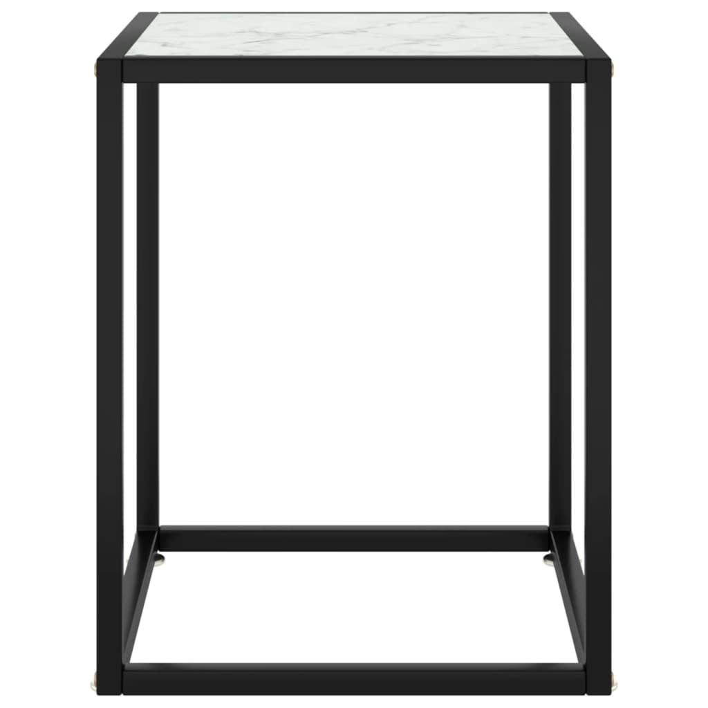 Coffee Table Black with White Marble Glass 40x40x50 cm