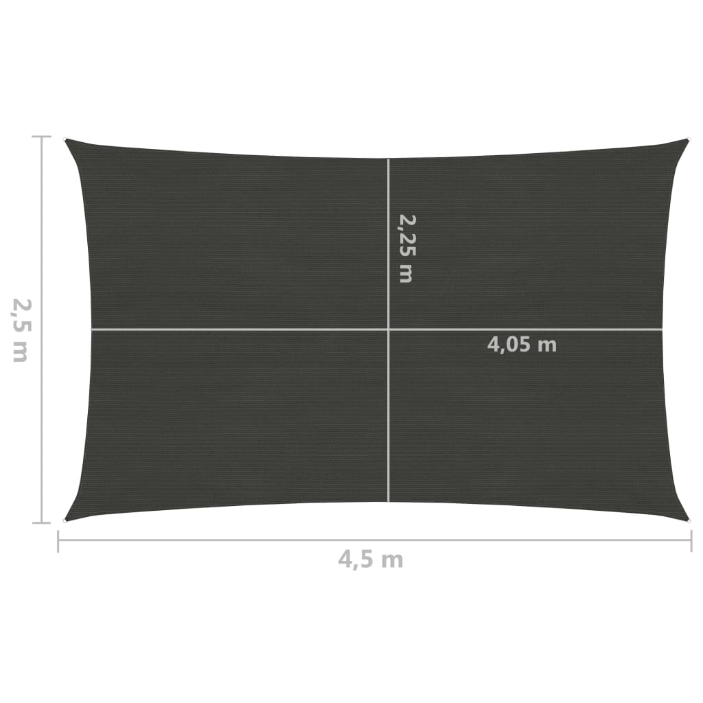 Sunshade Sail 160 g/m² Anthracite 2.5x4.5 m HDPE