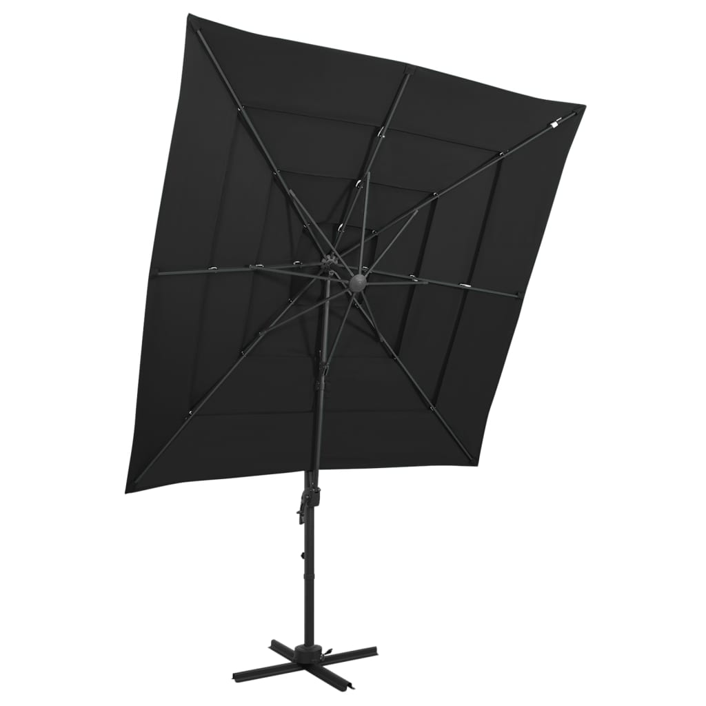 4-Tier Garden Parasol with Aluminium Pole Black 250x250 cm