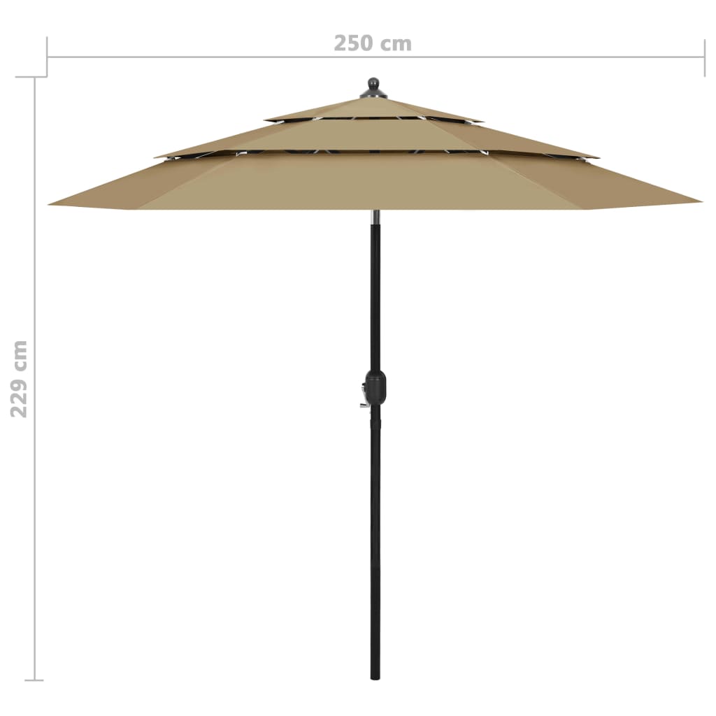 3-Tier Garden Parasol with Aluminium Pole Taupe 2.5 m