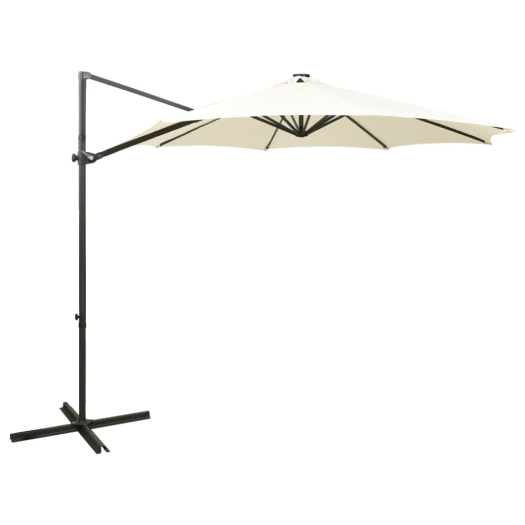 Cantilever Garden Parasol with Pole and LED Lights Sand 300 cm