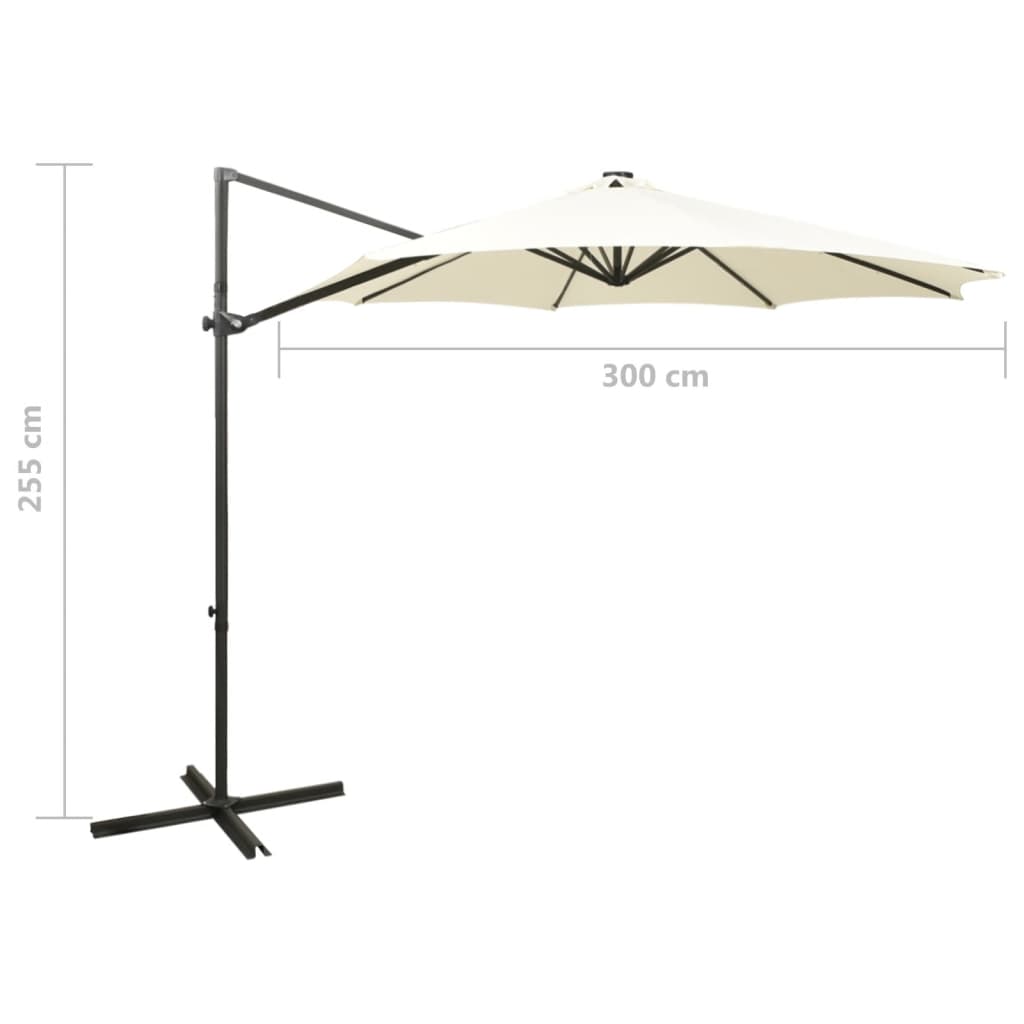 Cantilever Garden Parasol with Pole and LED Lights Sand 300 cm