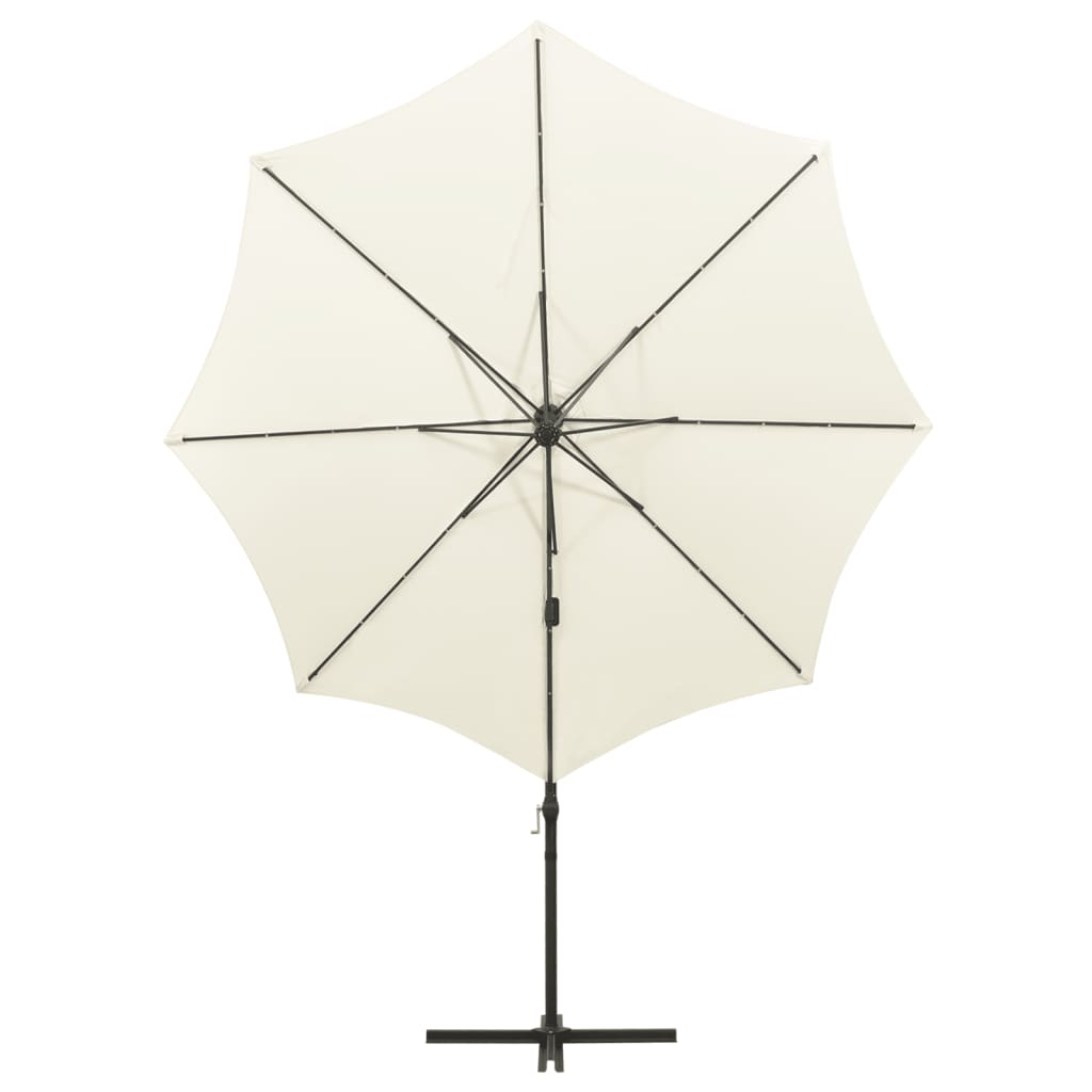 Cantilever Garden Parasol with Pole and LED Lights Sand 300 cm