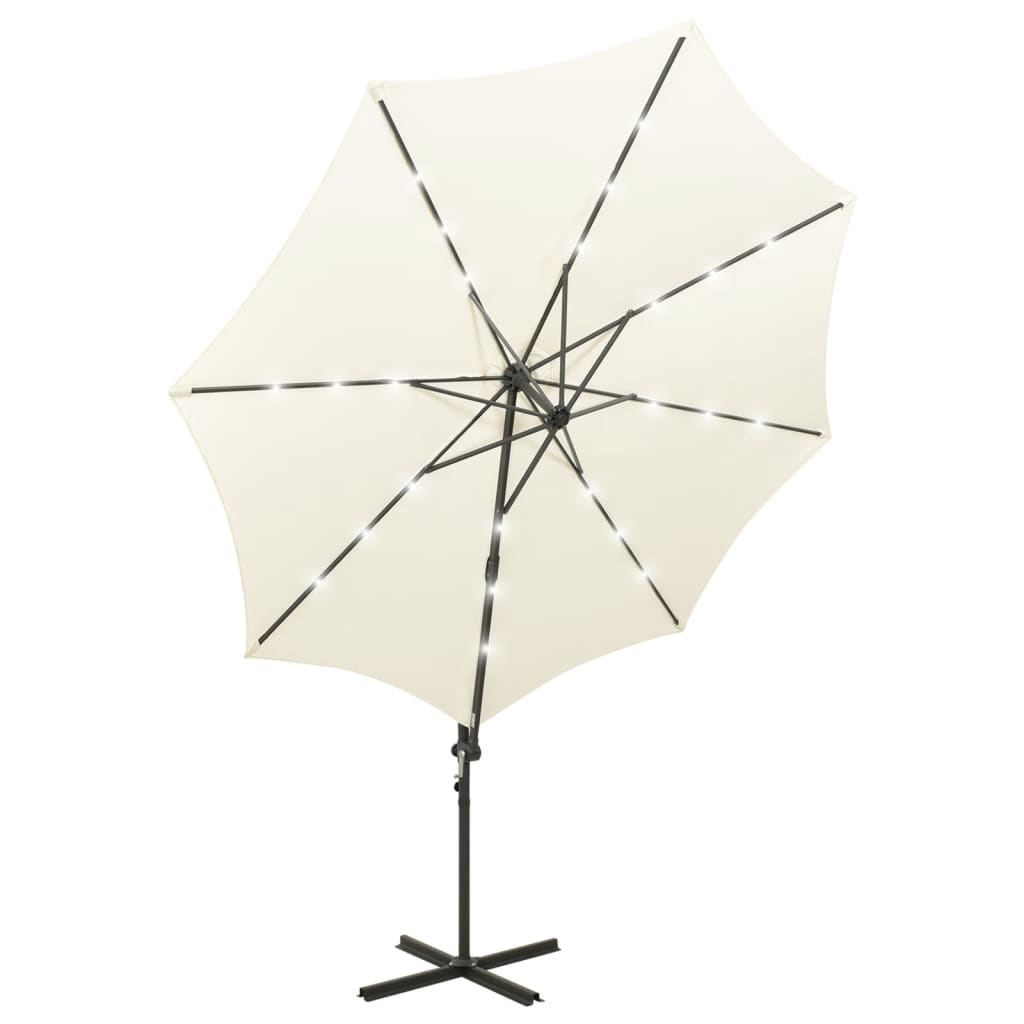 Cantilever Garden Parasol with Pole and LED Lights Sand 300 cm