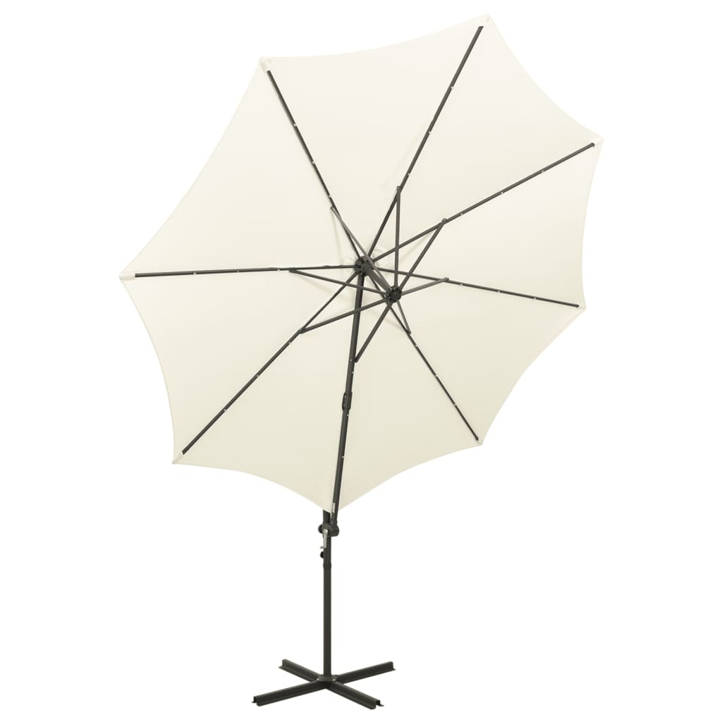 Cantilever Garden Parasol with Pole and LED Lights Sand 300 cm