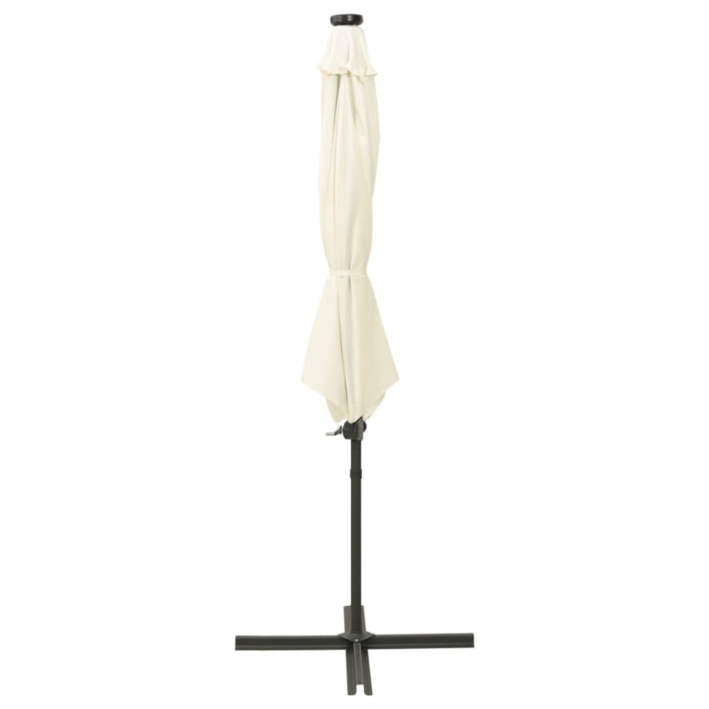 Cantilever Garden Parasol with Pole and LED Lights Sand 300 cm