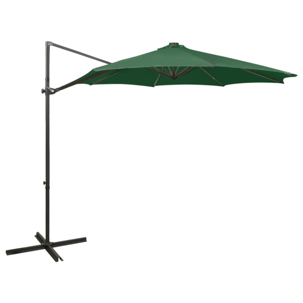 Cantilever Garden Parasol with Pole and LED Lights Green 300 cm