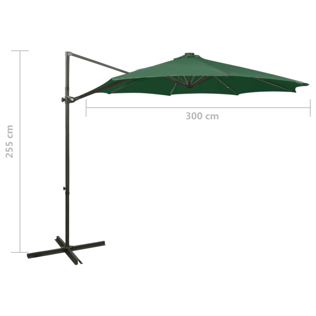 Cantilever Garden Parasol with Pole and LED Lights Green 300 cm