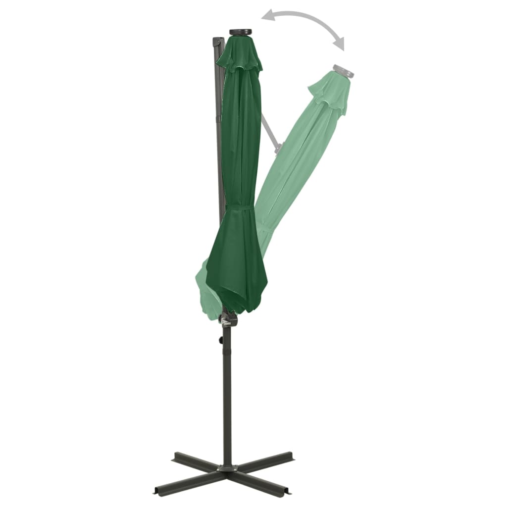 Cantilever Garden Parasol with Pole and LED Lights Green 300 cm