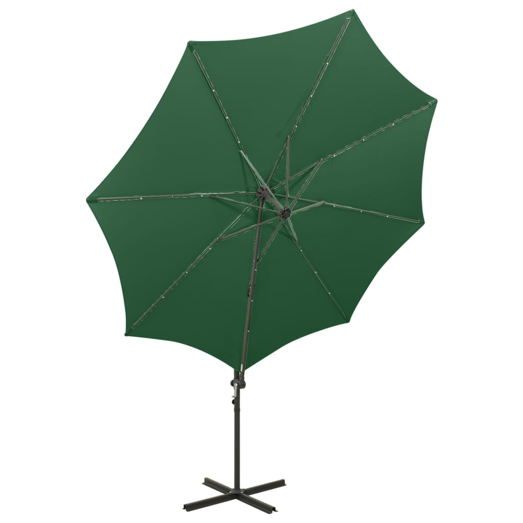 Cantilever Garden Parasol with Pole and LED Lights Green 300 cm