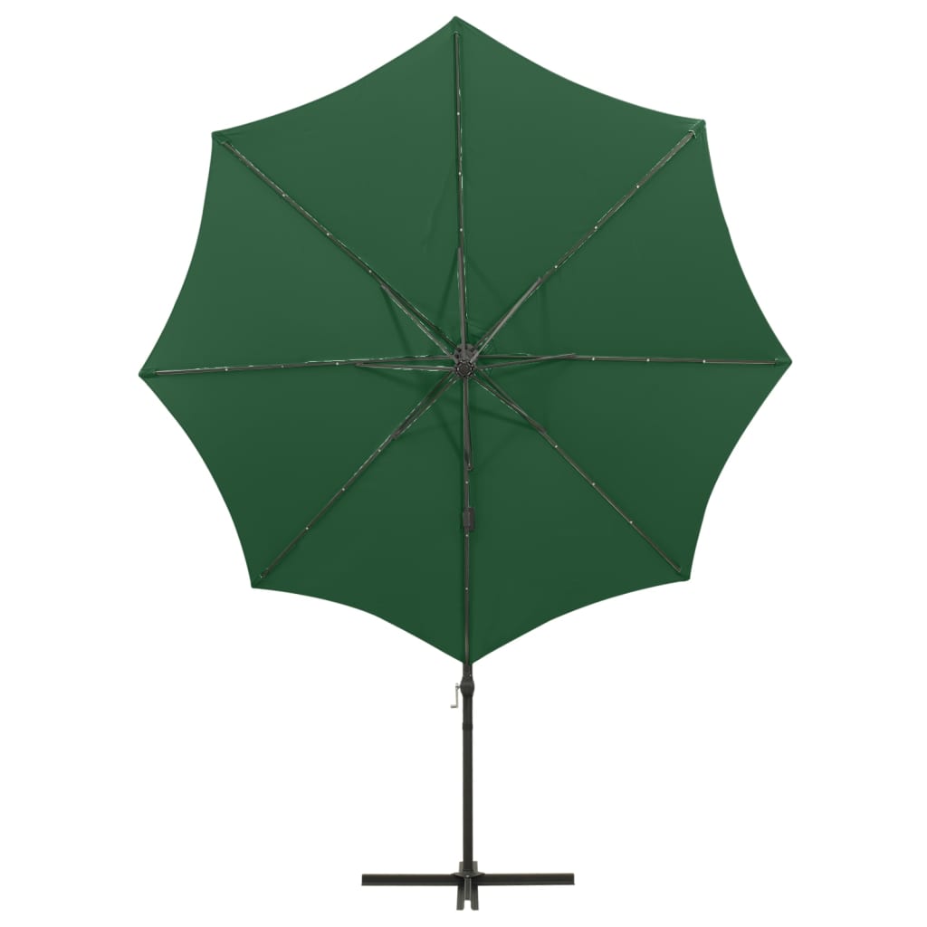 Cantilever Garden Parasol with Pole and LED Lights Green 300 cm