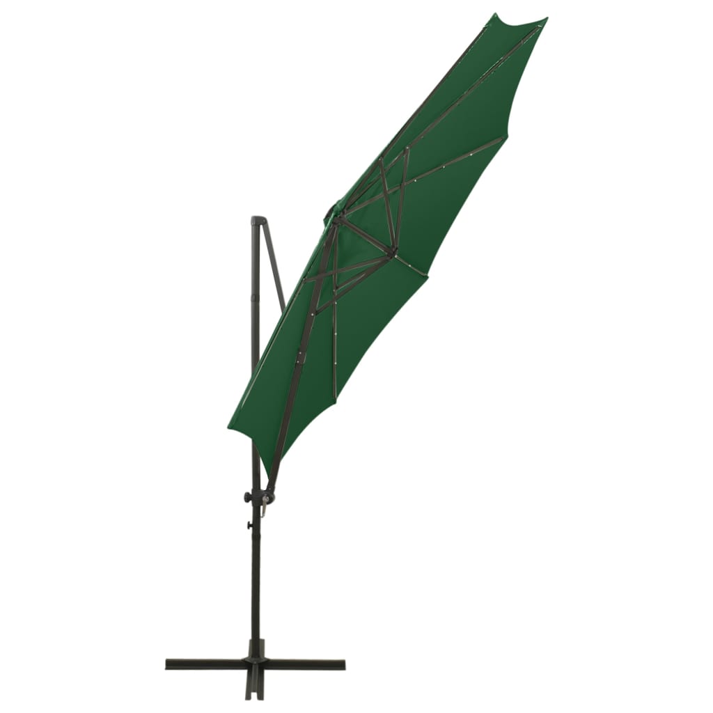 Cantilever Garden Parasol with Pole and LED Lights Green 300 cm