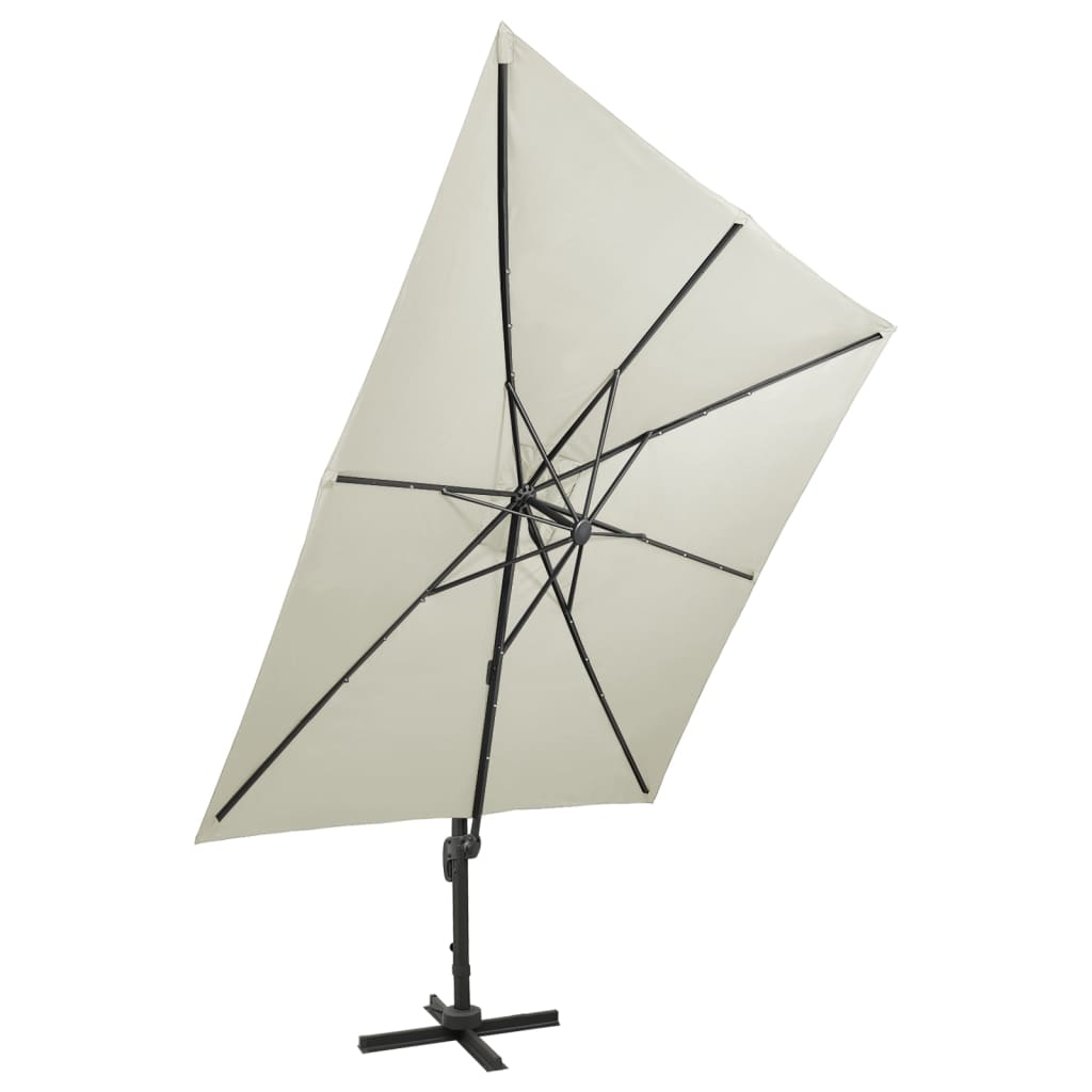 Cantilever Garden Parasol with Pole and LED Lights Sand 300 cm