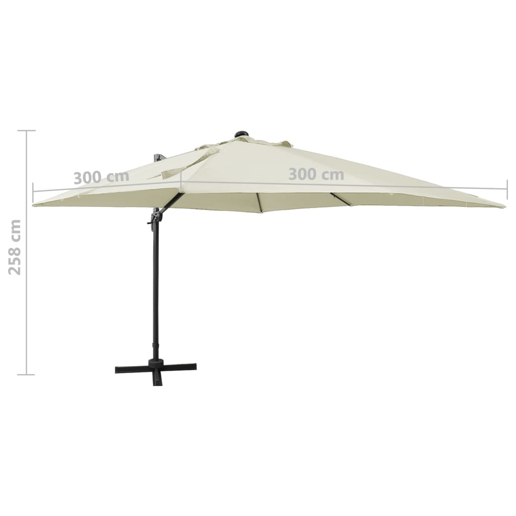 Cantilever Garden Parasol with Pole and LED Lights Sand 300 cm