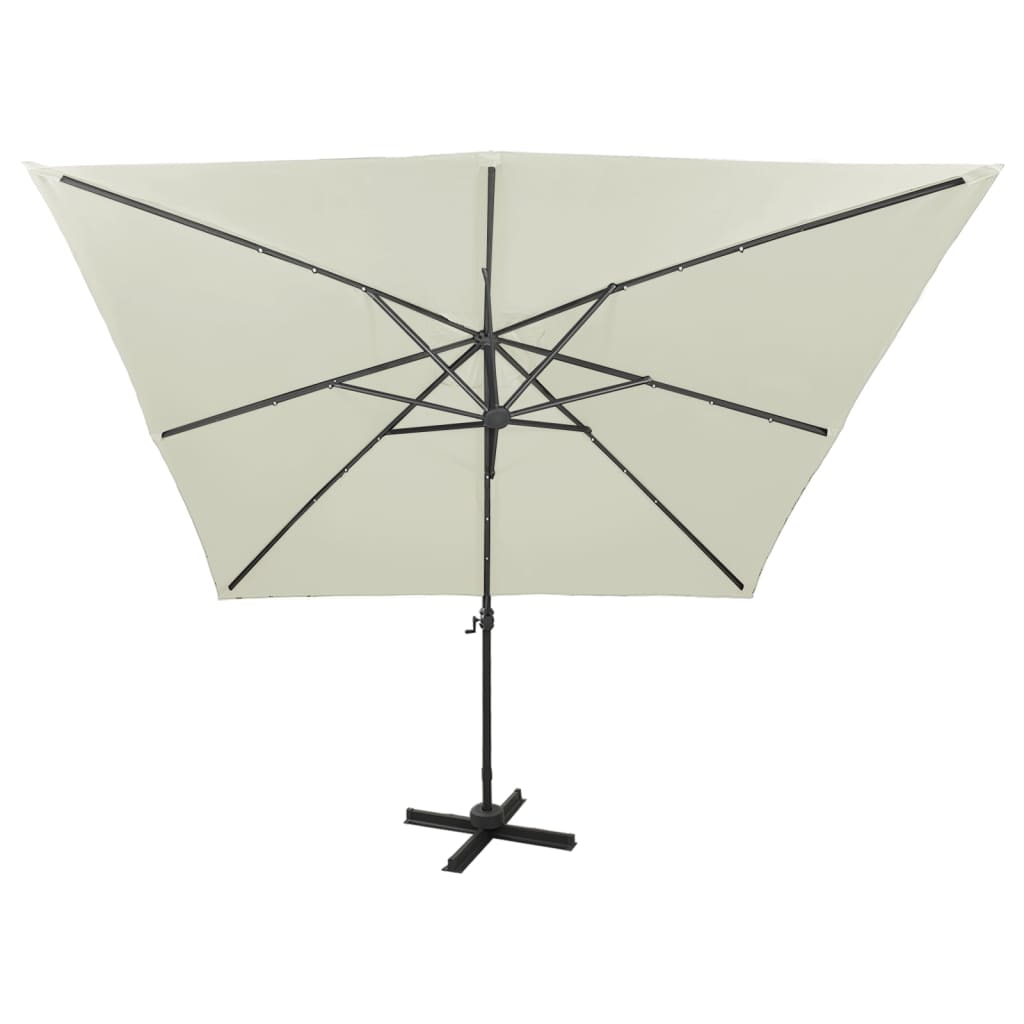 Cantilever Garden Parasol with Pole and LED Lights Sand 300 cm